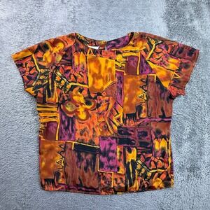 Impressions of California Vintage 80s Abstract Art Print Blouse Women M Jazz Top